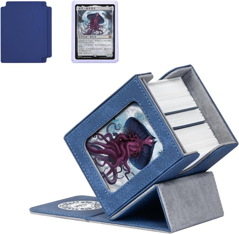 Infinity Guard Card Deck Box for MTG with Commander Display for 100+ Double Sleeved Cards, Magnetic Card Storage Box Fits for TCG Sports Trading Cards (Blue Purple&Grey) - Image 1